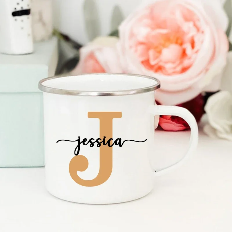 Custom Cup Customized Coffee Enamel Mugs Personalized Initial Name Mug Outdoor Cups Anniversary Couple Engagement Wedding Gifts