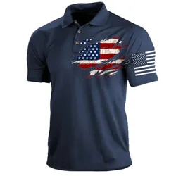 Vintage Men's Polo Shirt Golf Shirts Turndown 3d Print Tees Top American Short Sleeve Button-down Fashion Clothing Casual Blouse