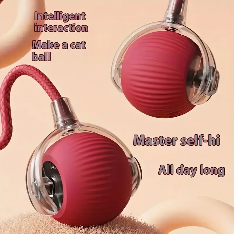 USB Rechargeable Interactive Cat Toys Ball Auto Electric Rolling Ball Toys for Cats/Kitty Pets Smart Automatic Teasers with Tail