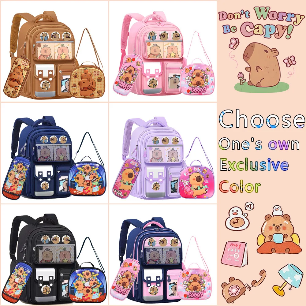 Capybara Children School Bags For Boys Girls Kids Alleviate Burden Protecting Spine Widen Straps School Backpack School Book Bag