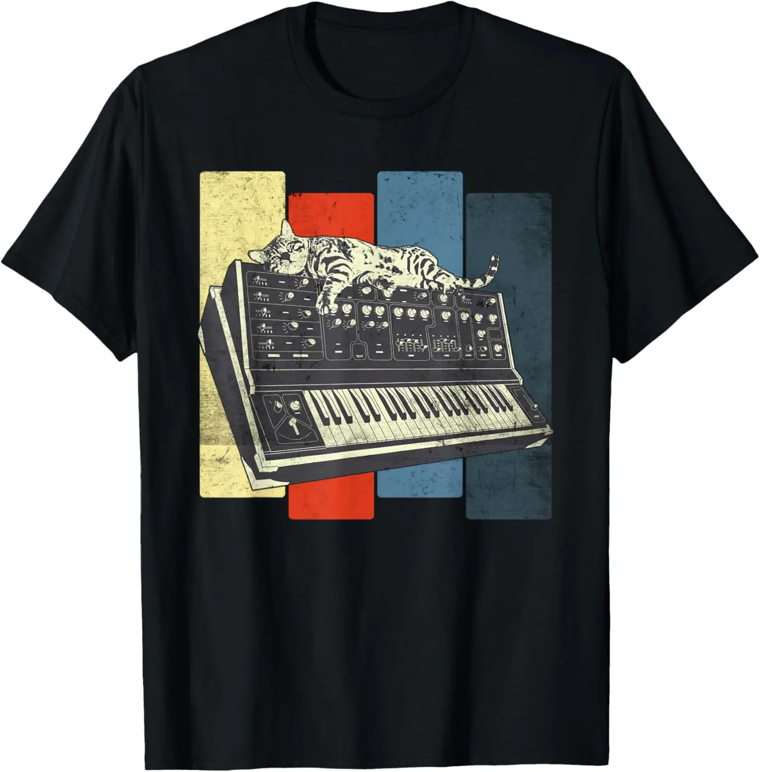 Modular Synthesizer Keyboard Techno Vintage Analogue Cat T-Shirt