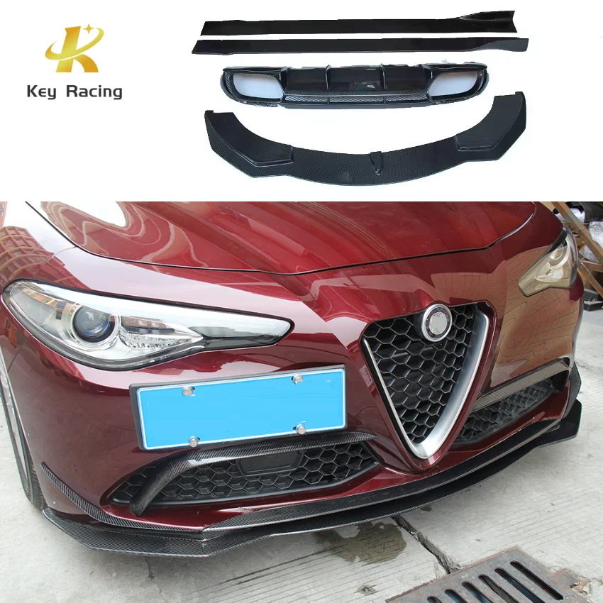 

Обновленная версия четырехлистного клевера для Alfa Romeo Giulia, защита переднего бампера автомобиля из углеродного волокна, разветвитель для губ, боковая юбка, задний диффузор