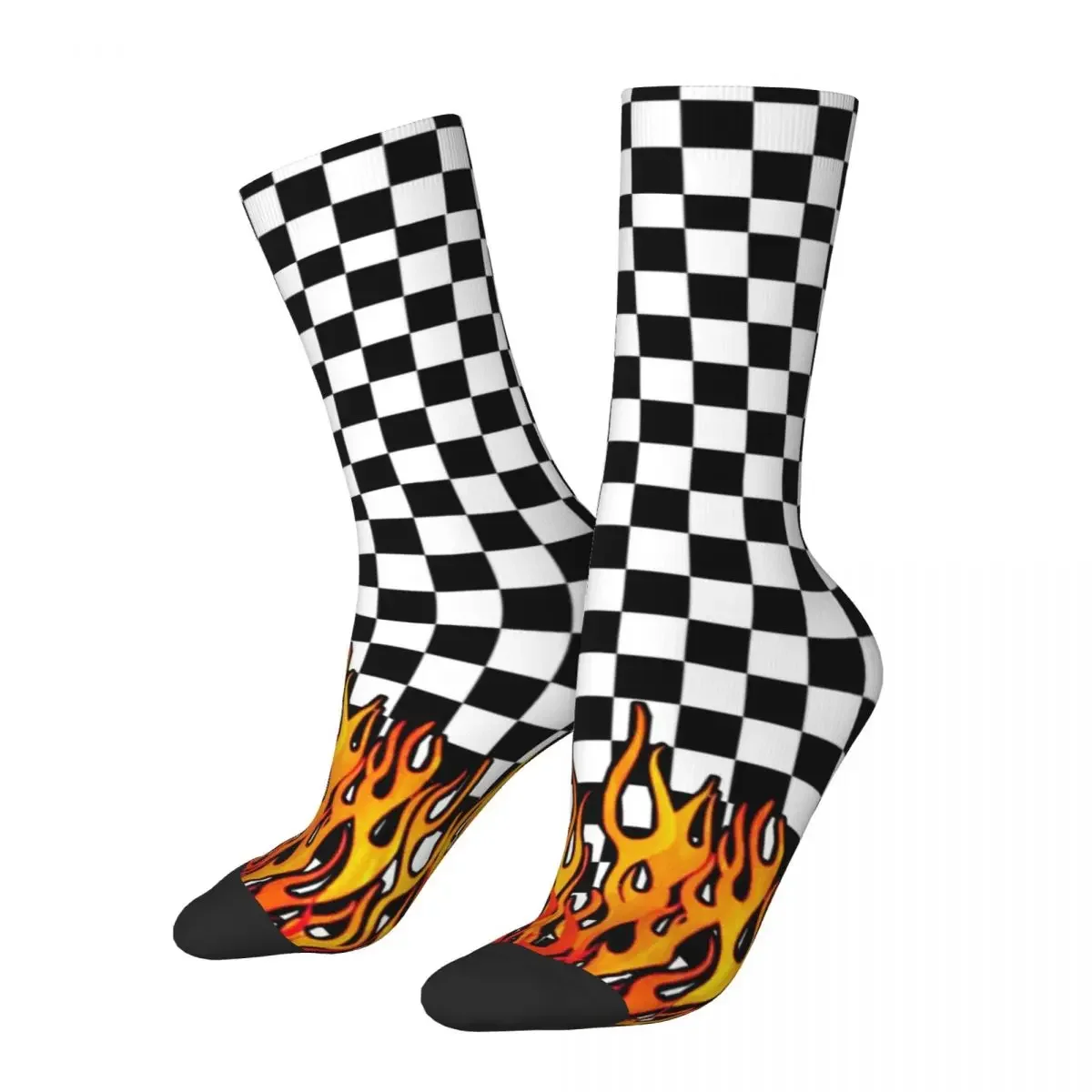 Men's Socks Black And White Checkered Flame Stockings Autumn Modern High Quality Socks Design Climbing Non Skid Socks