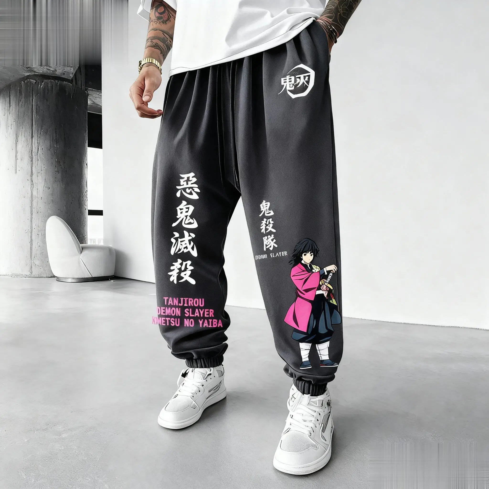 

Мужские брюки с принтом аниме Demon Slayer, уличная одежда для бега, спортивные штаны, хлопковая уличная одежда, повседневные брюки в стиле хип-хоп, осенняя мода Y2k