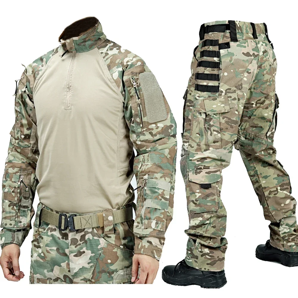 Tactical Suit Men Hunting Training Shirt Pants 2 Piece Sets Outdoor Training Camouflage Quick-dry Ripstop Hiking Sports Uniform