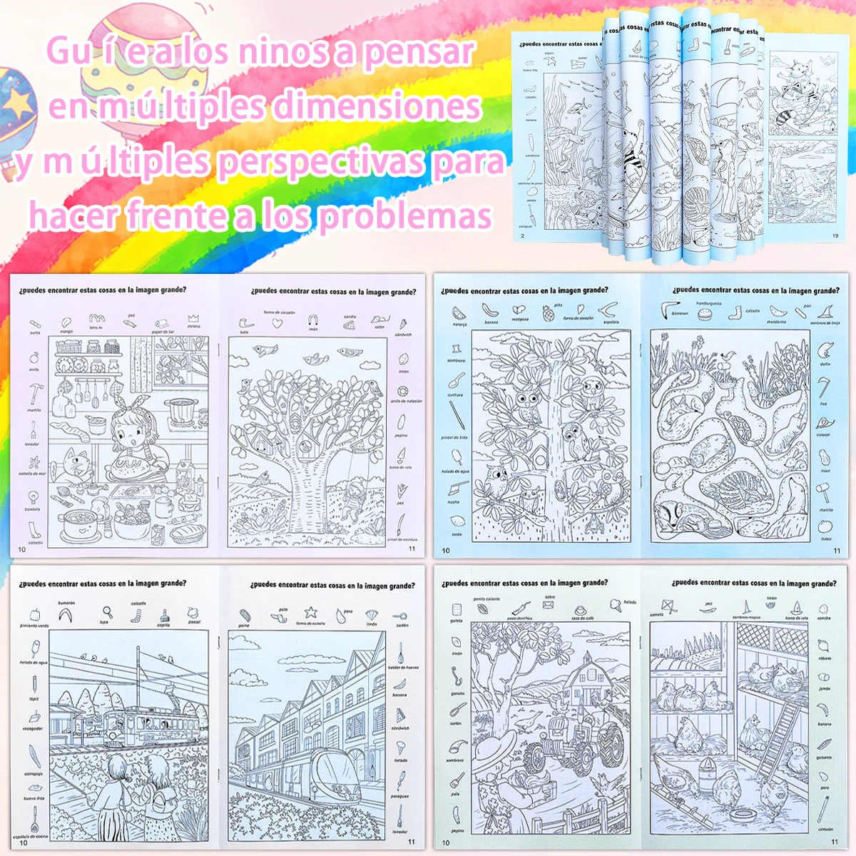 Spanish Search And Find Hidden Picture Coloring Book Kids Visual Puzzle Activity Workbook Toddler Early Learning Education Book