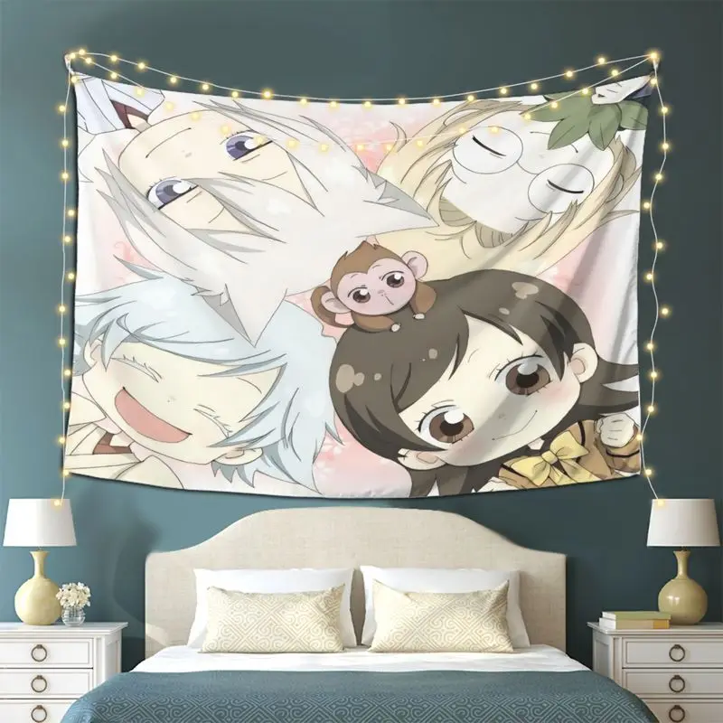 VIKAMA Vigorous Girl Knots God Q Version All staff Animation Tapestry Wall Art for Bedroom Living Room Decoration Soft Cute