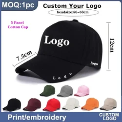 Custom LOGO baseball Hat Adult 5 Panel Cotton Dad Cap Women Men Summer Sports Cap Advertising Team  Hat Golf Cap Wholesale