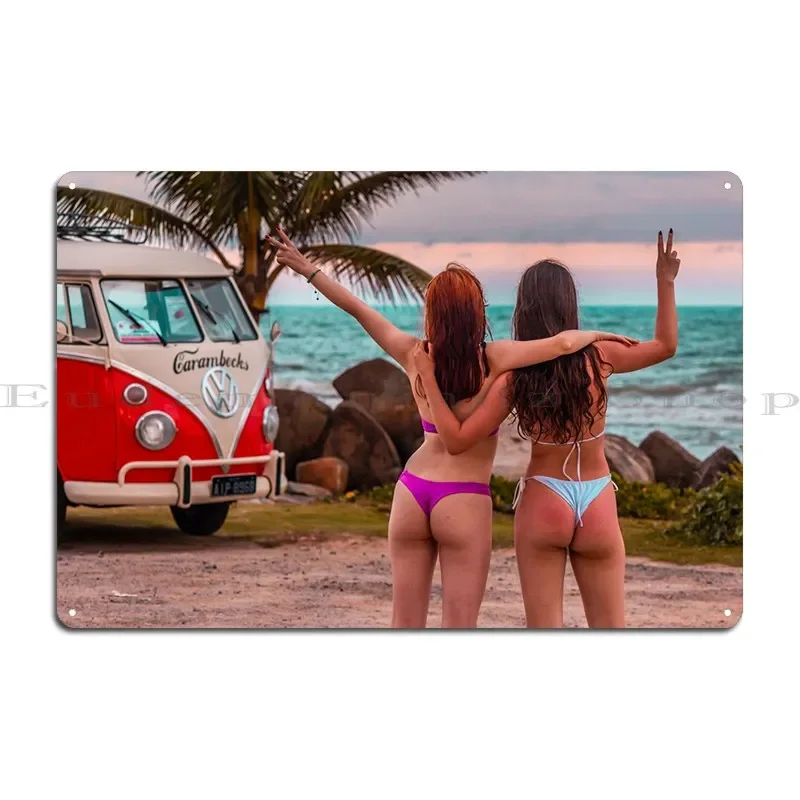 Surfer Girls Metal Plaque Poster Painting Create Wall Pub Pub Mural Tin Sign Poster