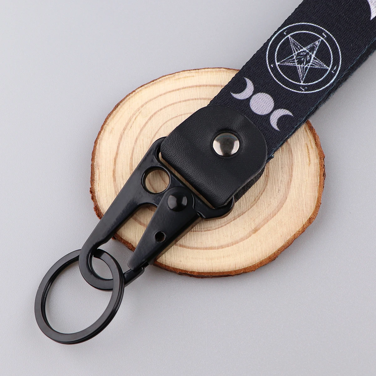 Sun and Moon Retro Style Short Lanyard Wrist Strap Keychain Tags Key Fob Backpack Pendant Key Holder Car Key Ring Accessories