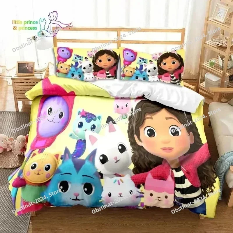 Gabby's Dollhouse Cartoon 3D Bedding Set Printed single Comforter Quilt Bed Duvet Cover Pillow Case 3 Pieces Set Kids Adult Size