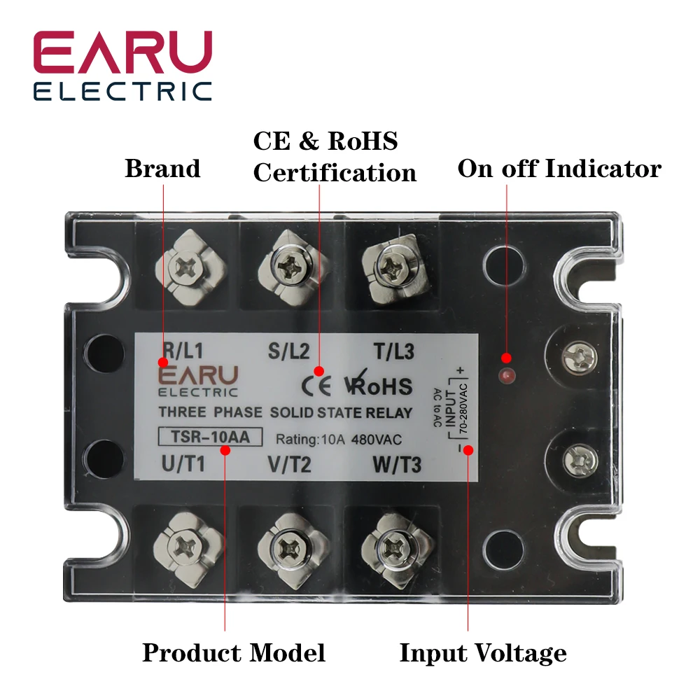 TSR  SSR-10AA 25A 40A 60A 80A Three Phase SSR Solid State Relay AC Control AC 480V 70-280V Input Aluminum Radiator Heat Sink