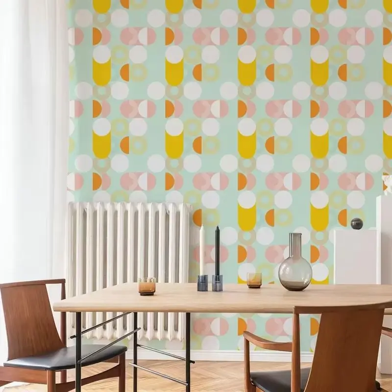 Modern Geometric Circle Wallpaper Peel and Stick,  Geometric Wall Mural For Room Decoration,Self-adhesive Or Traditional Papers