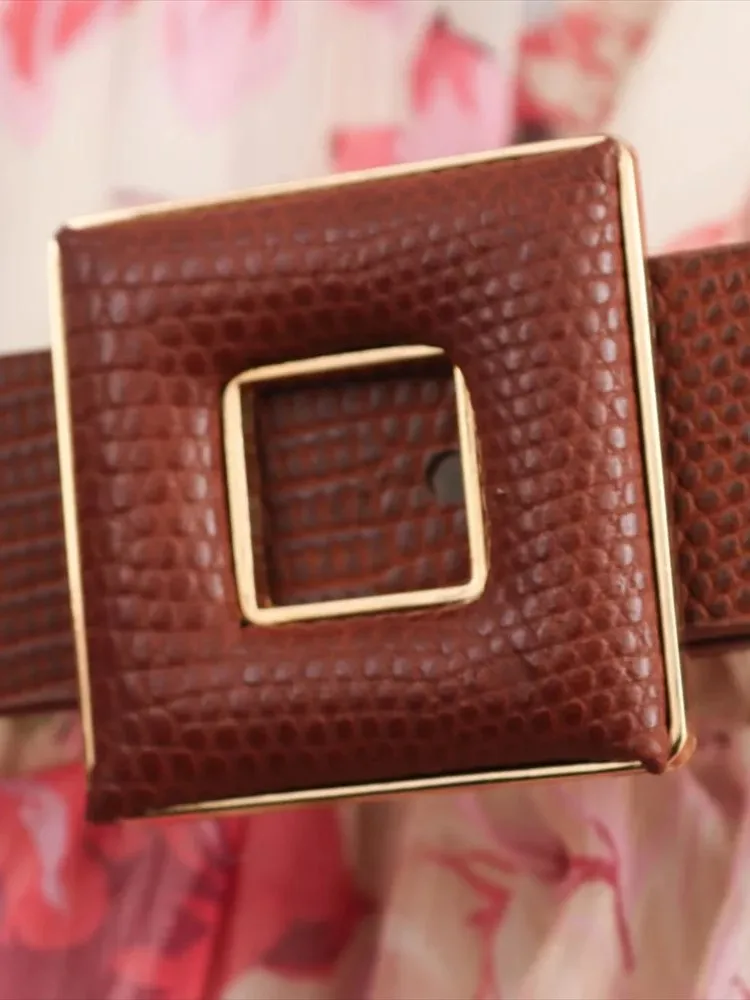 Długa sukienka damska z kwiatowym nadrukiem 2025 Nowa letnia elegancka luźna sukienka midi z dekoltem w kształcie litery O i paskiem Chic Boho Casual Party Dress