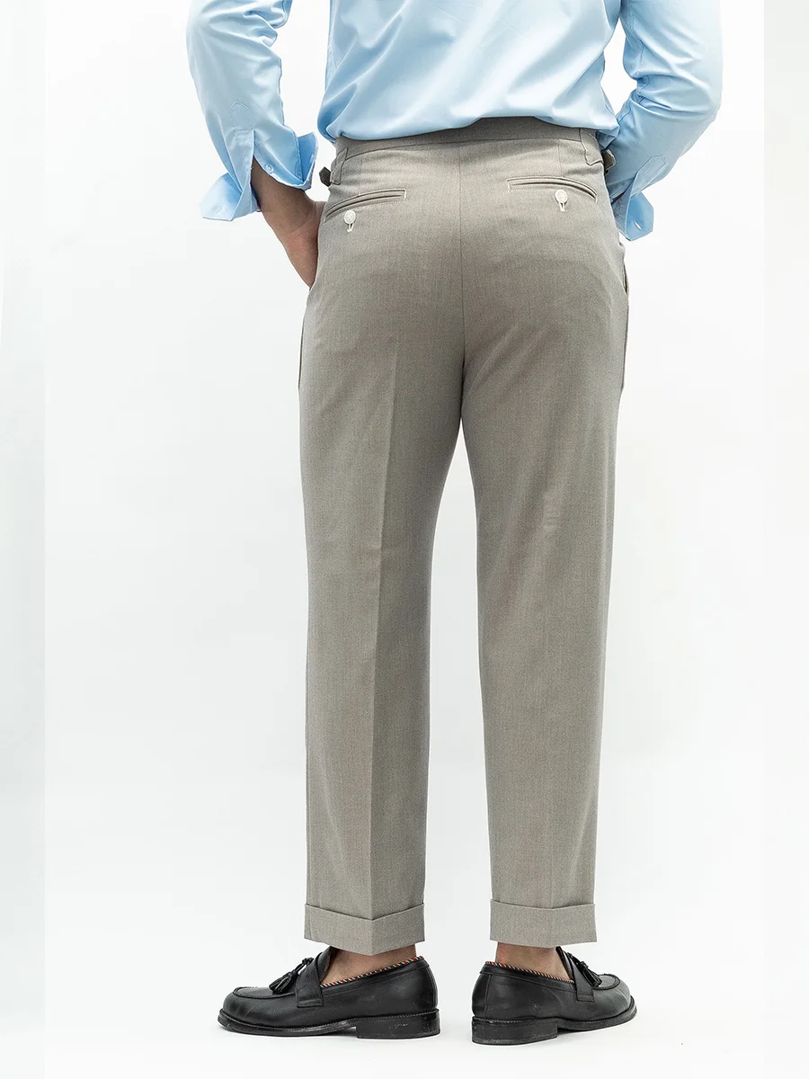 Spring New Warm Winter Worsted Fabrics High Density Stretch Paris Button Casual Pants Men's Nine-minute Pants Straight