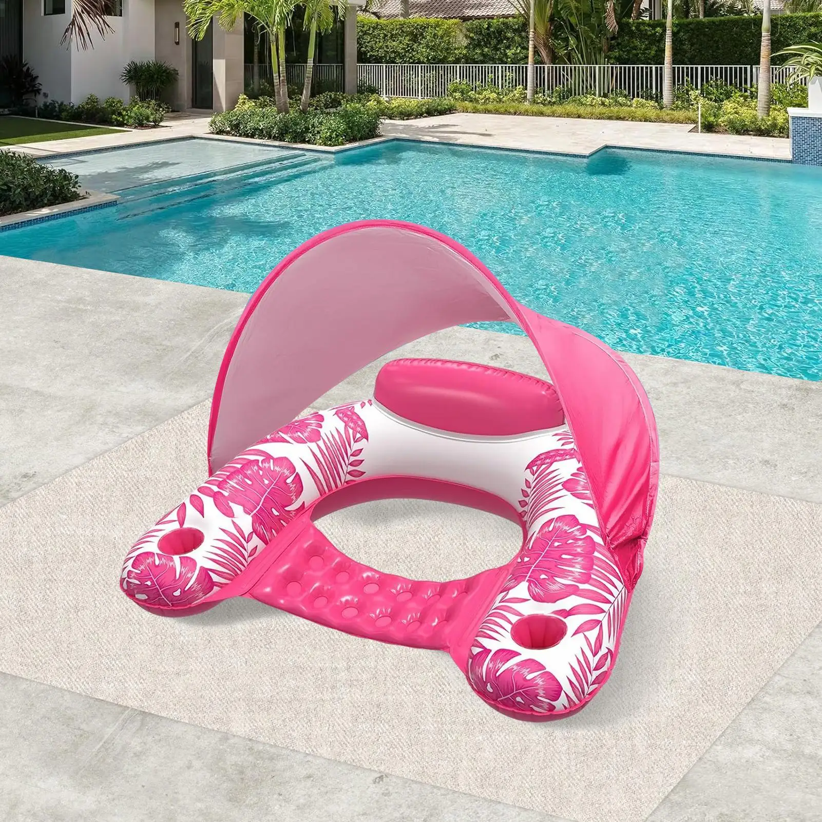 Flotadores de piscina con dosel, flotador de piscina con sombra, balsa resistente para adultos con soporte, flotador de agua para nadar, río, playa al aire libre