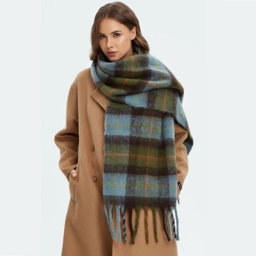 Elegant Mohair Plaid Wool Scarf Long Plush Rainbow Tassel Shawl Korean Style Preppy Women Cape Autumn Winter