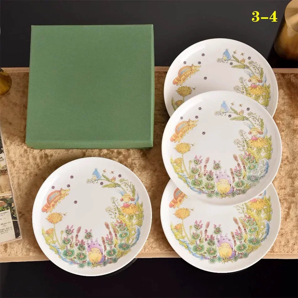 Household 4-piece Bone China Dinner Plates Cute Cartoon Pattern 2-piece Ceramic 7-inch Tableware Gift Box