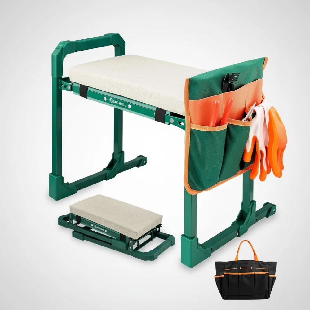 

Foldable Garden Kneeler Seat with Adjustable Legs & Tool Bag - Ergonomic Kneeling Chair for Elderly Gardeners