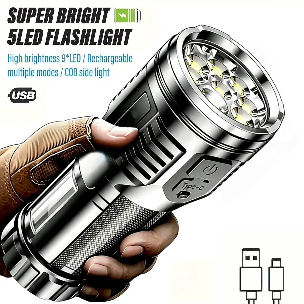Multifunctional Mini LED Flashlight 9LED Rechargeable LED Flashlight With Hat Clip Work Torch Outdoor Camping Lantern