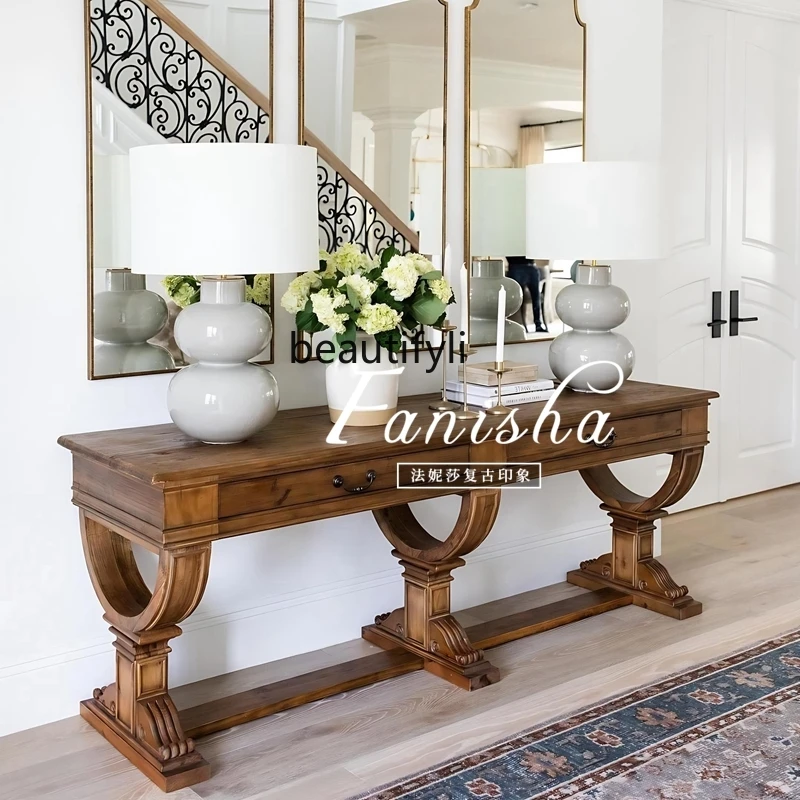 

Solid Wood Entryway Table Wall-Mounted Ultra-Narrow Entryway Console Hallway End View Table Vintage Living Room Side Table