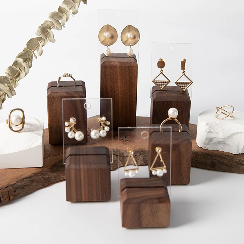 Walnut Wood Ring and Earring Display Stand, Fashion Jewelry Ring Display and Storage Tray, Ring and Earring Storage Rack