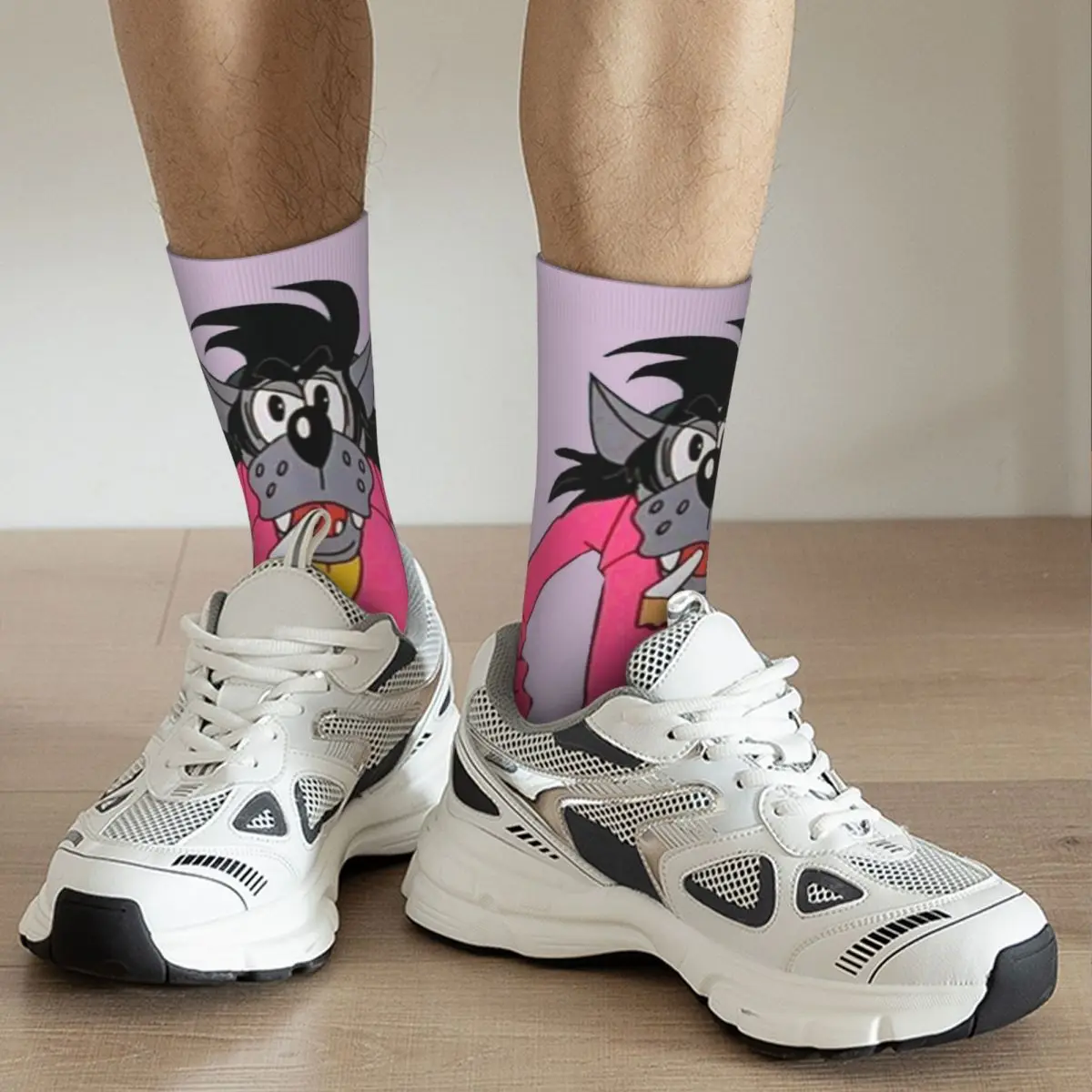 Funny Crazy Sock for Men Hip Hop Harajuku Nu Pogodi Well Just You Wait Wolf Hare Zayats Cartoons Quality Crew compression Sock