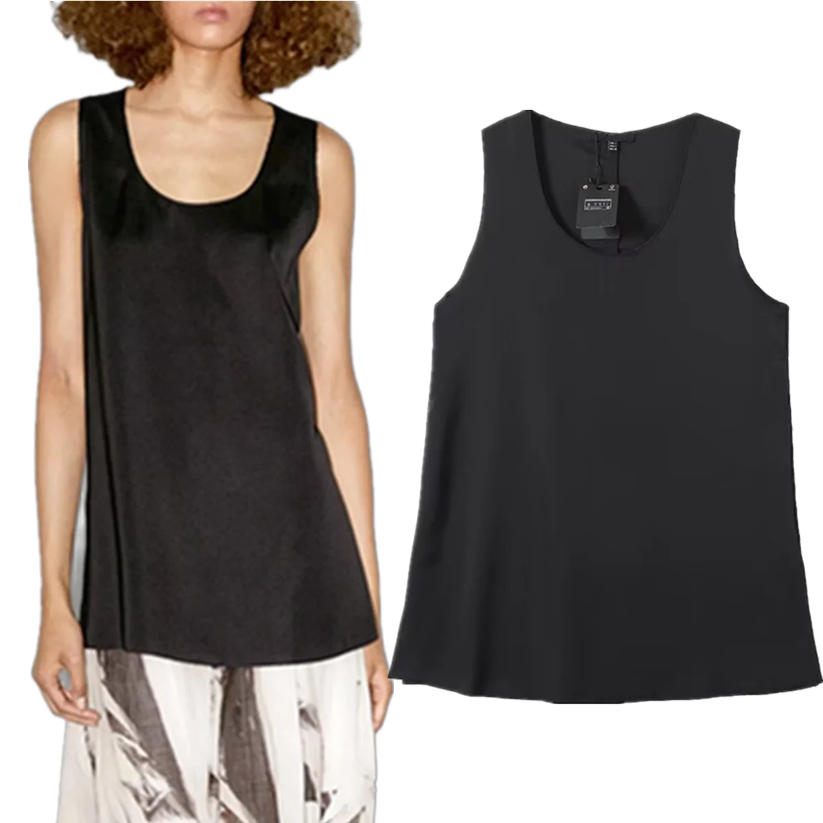 

Withered Autumn And Winter Women's Black Shirt French Lazy U-neck Satin Women's Vest Blouse Women Pullover Tops