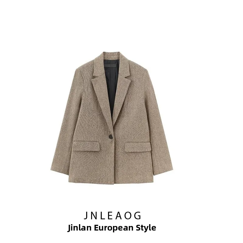 

Faionable Single-Button Women's Suit Jaet Autumn New Sle Versatile Quali Polyester Casual Commute Loose Fit Long Sve