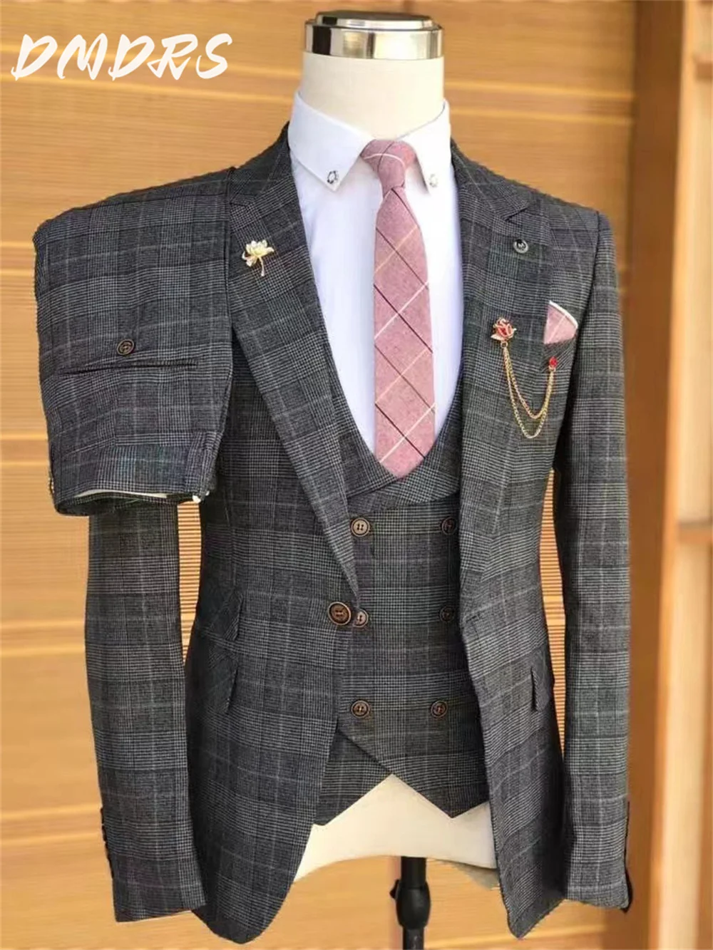 Conjunto de terno listrado masculino, vestido de noiva bonito, jaqueta formal com peito único, calças para homens de negócios, padrinhos