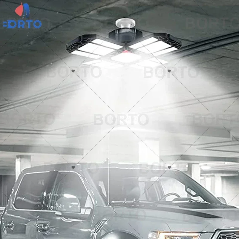 Bright Led Garage Light Deformable Ceiling Lighting with Adjustable Panels Shop Work Lamps for Storage Warehouse Workshop Light