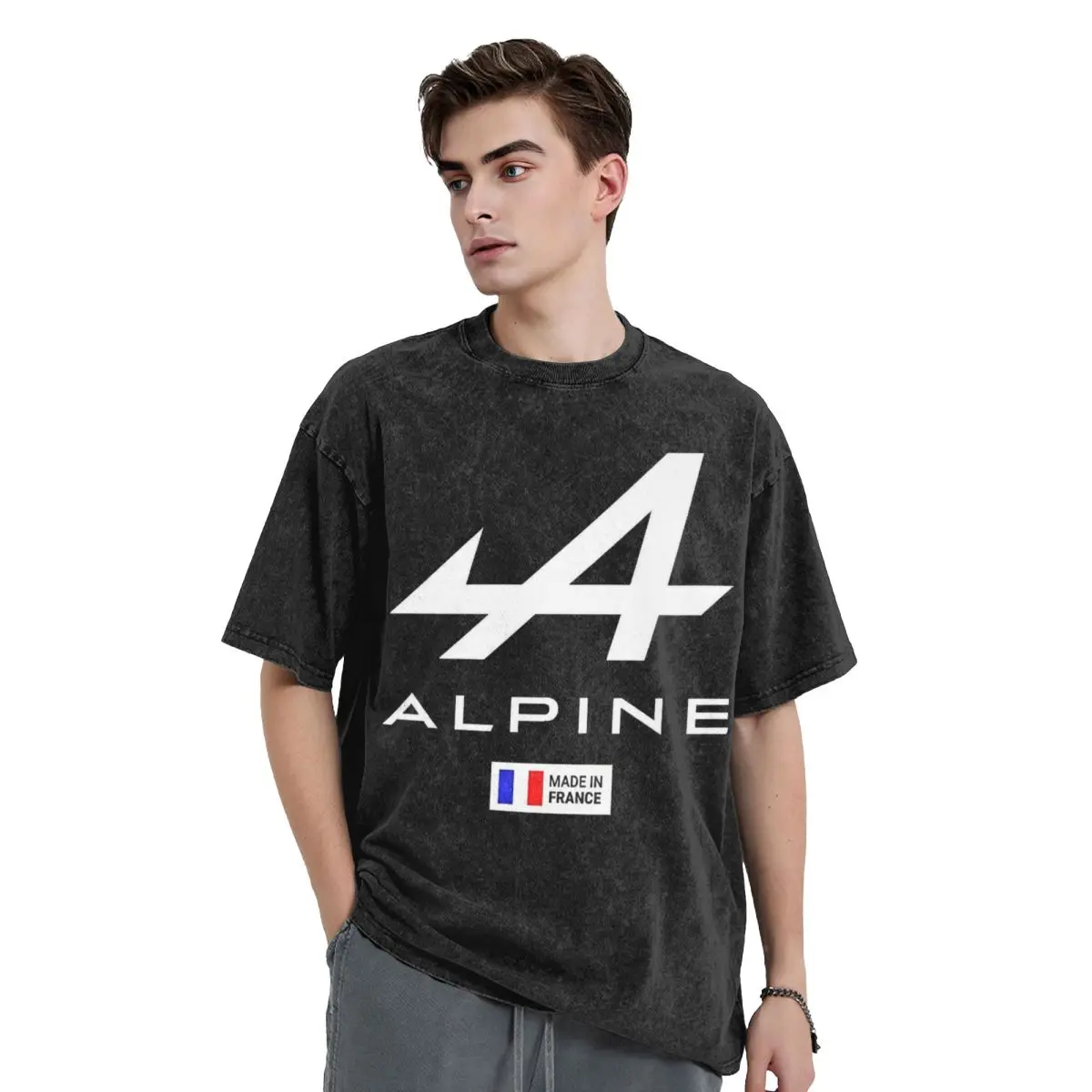 Washed T Shirts Alpine Car 110 Logo Hip Hop Novelty T-Shirts Harajuku Racing Streetwear 100% Cotton Summer Tee Shirt Men Women