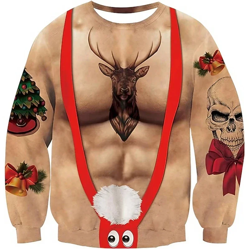 Weihnachts-Ugly-Sweater Lustiger 3D-Druck Muskel-Muster Sweatshirts für Männer Neue Mode Pullover Party Cosplay Kostüm Weihnachtsgeschenk – Detail 9