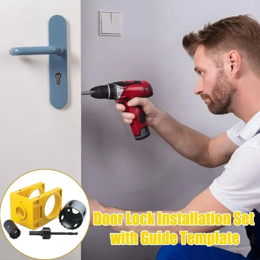 

1 комплект с направляющим шаблоном, комплект для установки дверного замка, ручные инструменты, инструмент для сверления отверстий в ручке из углеродистой стали, желтый для замка дверной ручки