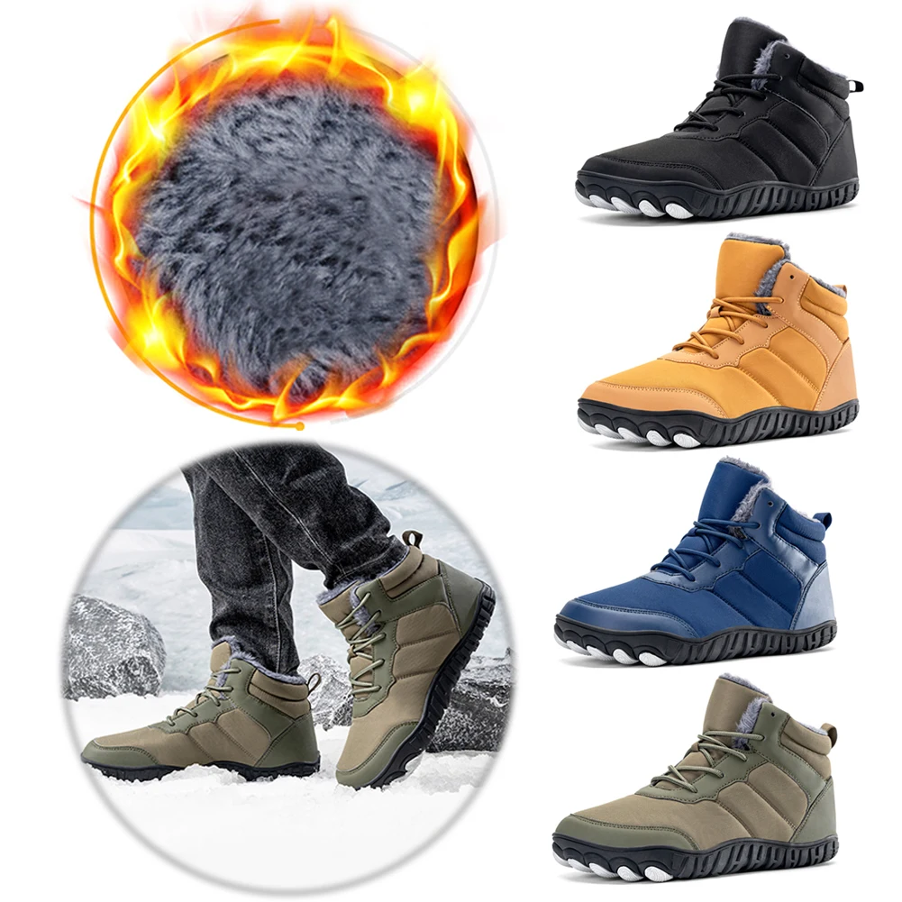 

Winter Snow Boots Cold-Proof Trekking Shoes Anti Slip Wide Toe Box Ankle Booties Minimalist Five Finger Boots for Outdoor Travel