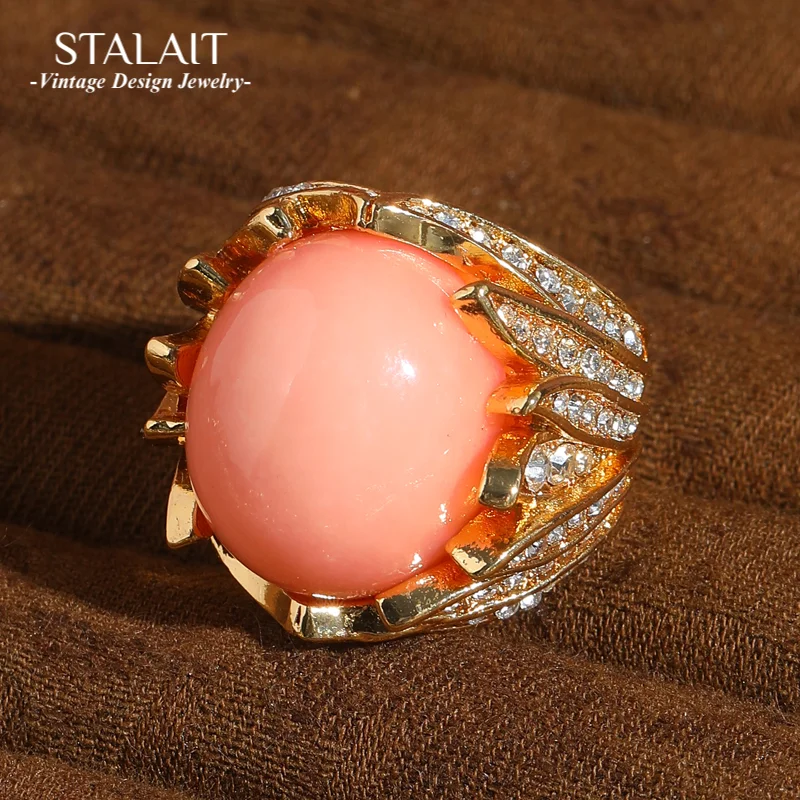 

Vintage Hibiscus Stone Pink Ring Angel Wings Gold Color Cubic Zircon Rhinestone Woman Accessories Luxury Quality Jewelry 2025