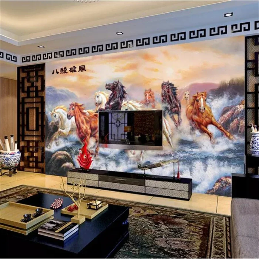 Custom wallpaper 3d mural beautiful grassland autumn pasture scenery living room background eight spring show glory horse mural