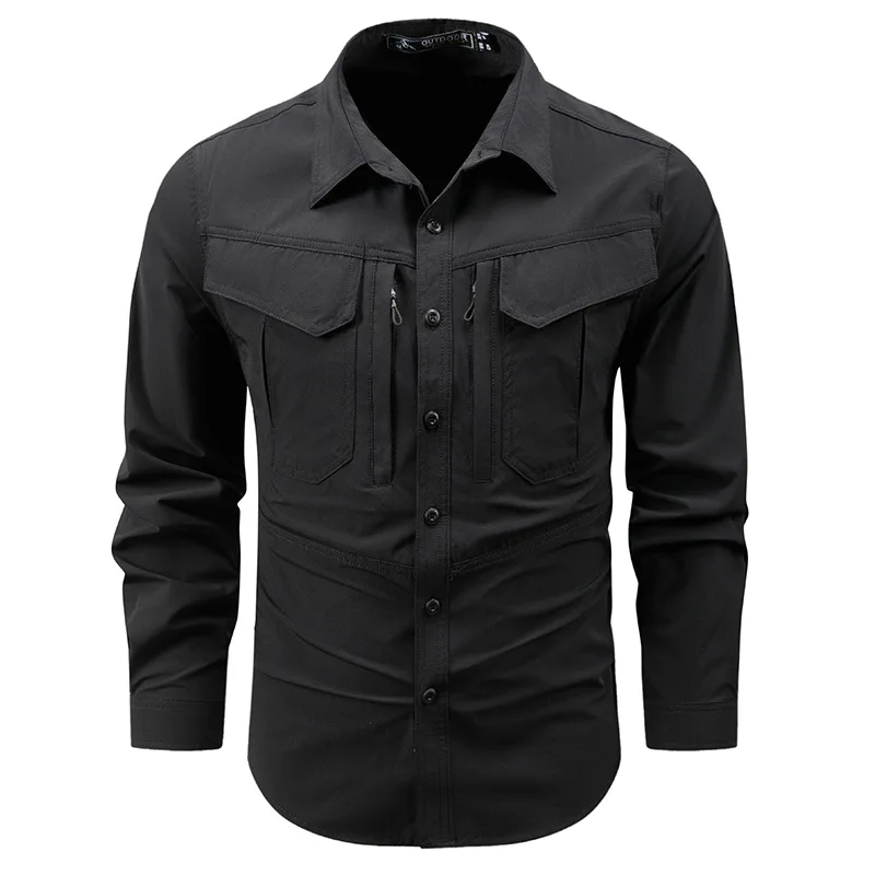 Men Outdoor Elastic Quick Drying Cargo Shirts Multi Pockets Tooling Shirts New Spring Male Breathable and Comfortable Shirts 4XL view 5