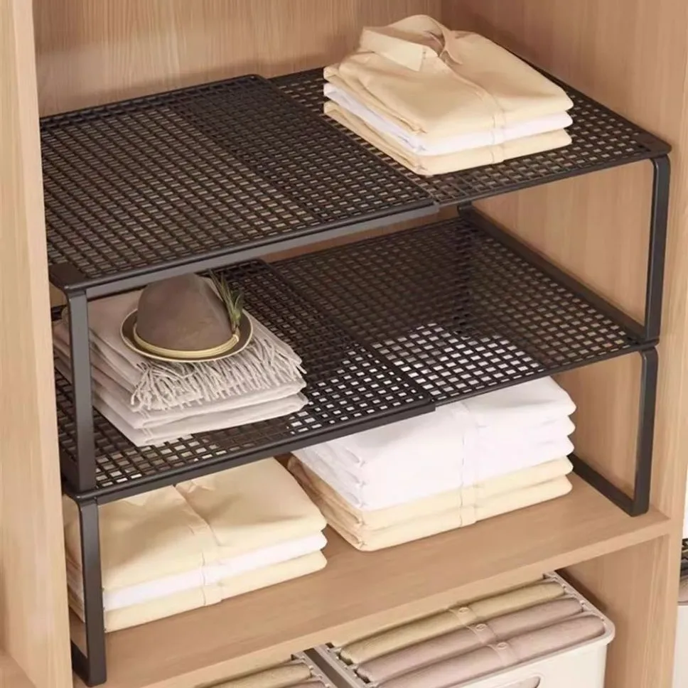 Expandable Closet Shelf Organizer, Sturdy Stackable Retractable Layered Partition for Wardrobe Bedroom Cabinet Clothes Storage