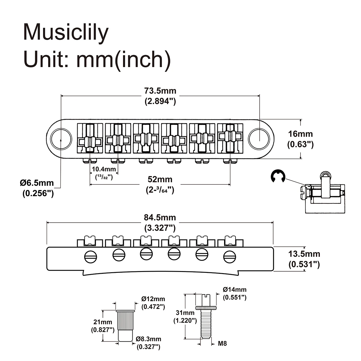 Musiclily Pro Roller Saddles Tune-O-Matic Bridge for Epiphone Les Paul LP SG Electric Guitar, Gold