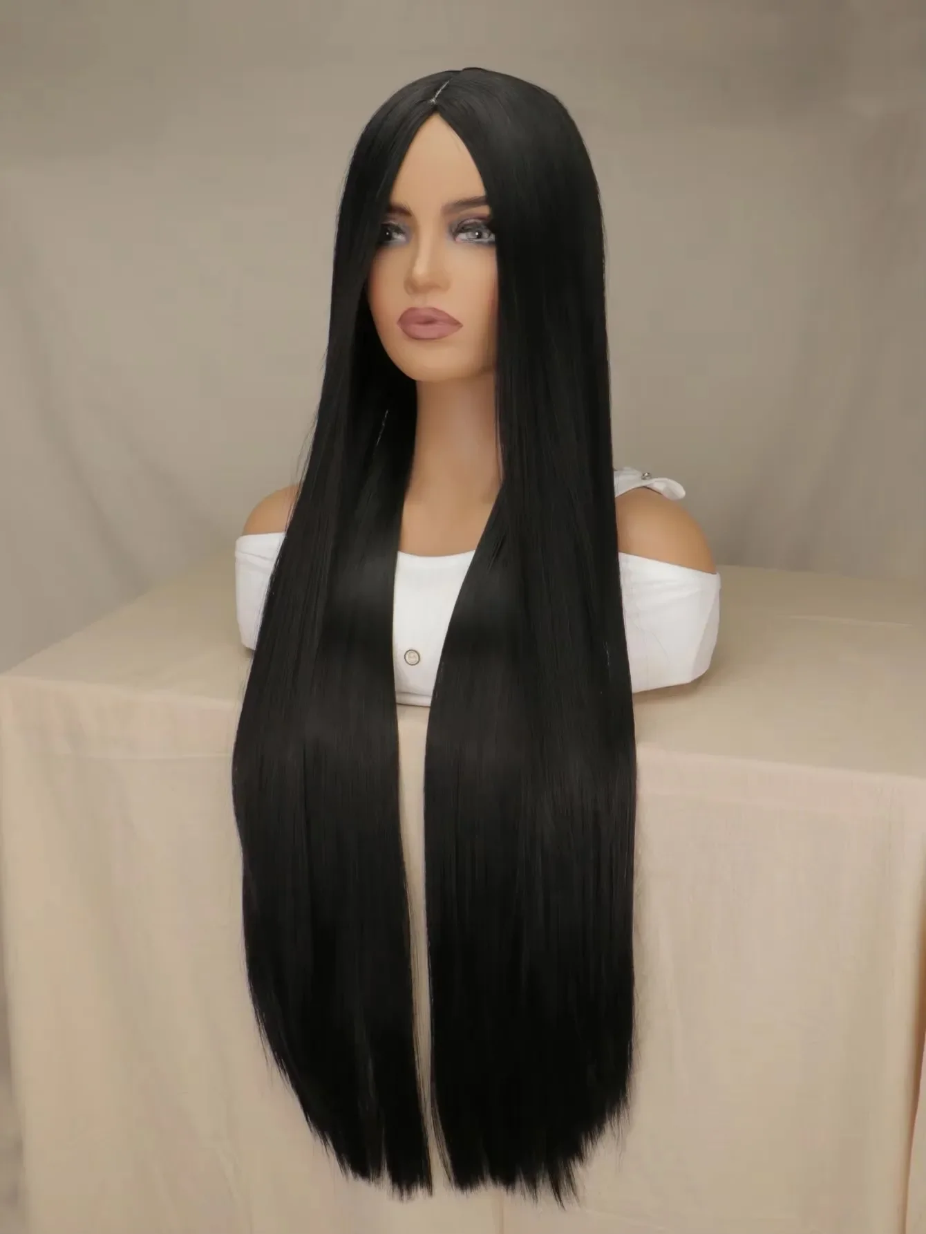 WHIMSICAL W 40inch Women's Long Straight Wig Hair Synthetic Natural Cosplay Party Middle Part Line Heat Resistant Daily Fashion