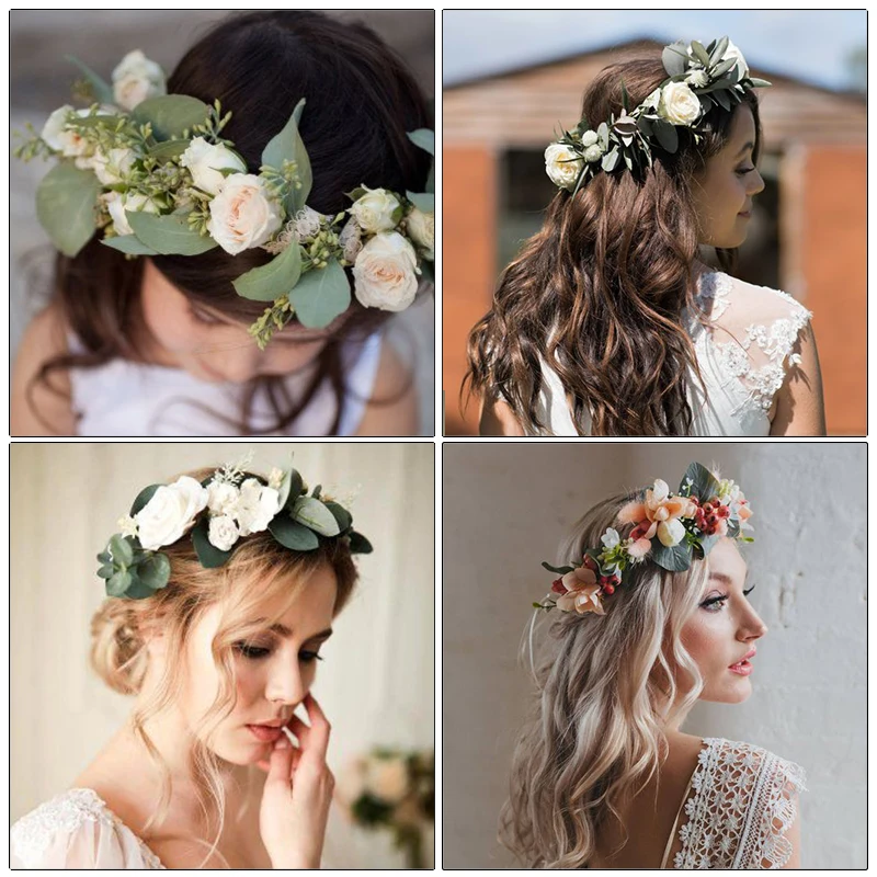 AWAYTR – couronne de fleurs de camélia pour filles, guirlande de fleurs, Festival, feuille verte, accessoires pour cheveux