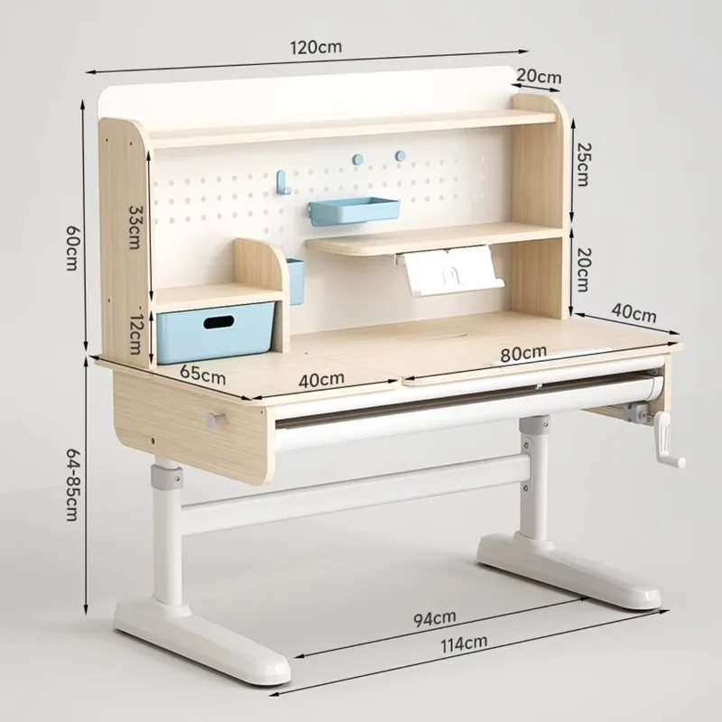 Wooden ergonomic children's reading desk, with bookshelf furniture and height-adjustable children's study desk and chair