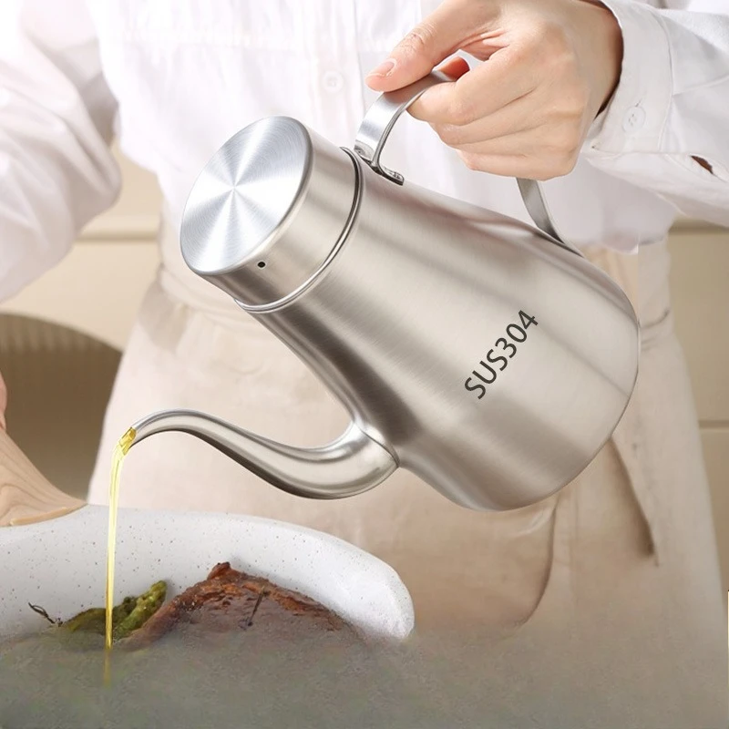 

Extra Thick 304 Stainless Steel Oil Dispenser Kitchen Oil Bottle with Filter Non Drip Large Capacity Food Grade
