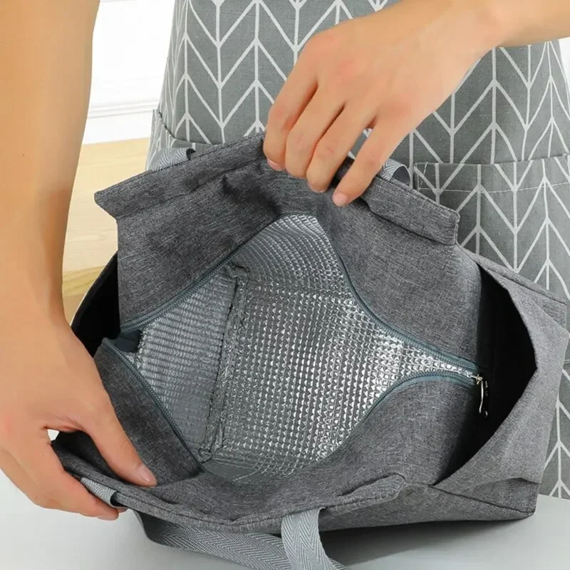 Portable Lunch Bag With Double Pockets Lunch Box Insulated Canvas Tote Bag School Lunch Portable Dinner Box Picnic Food Storage
