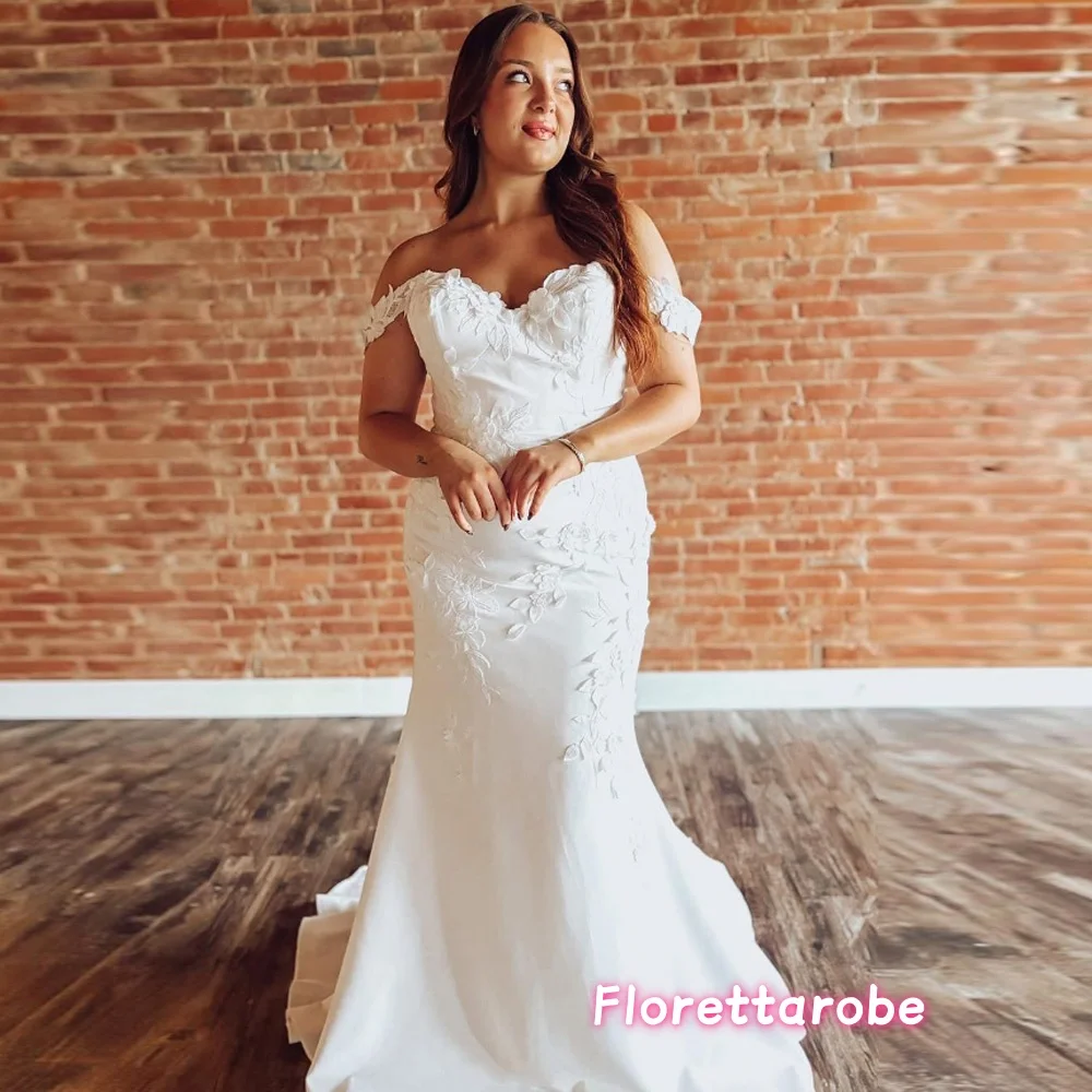 

Gorgeous Satin Mermaid Wedding Dress Lace Appliques Bridal Gowns Customized Off The Shoulder Vestido de novia