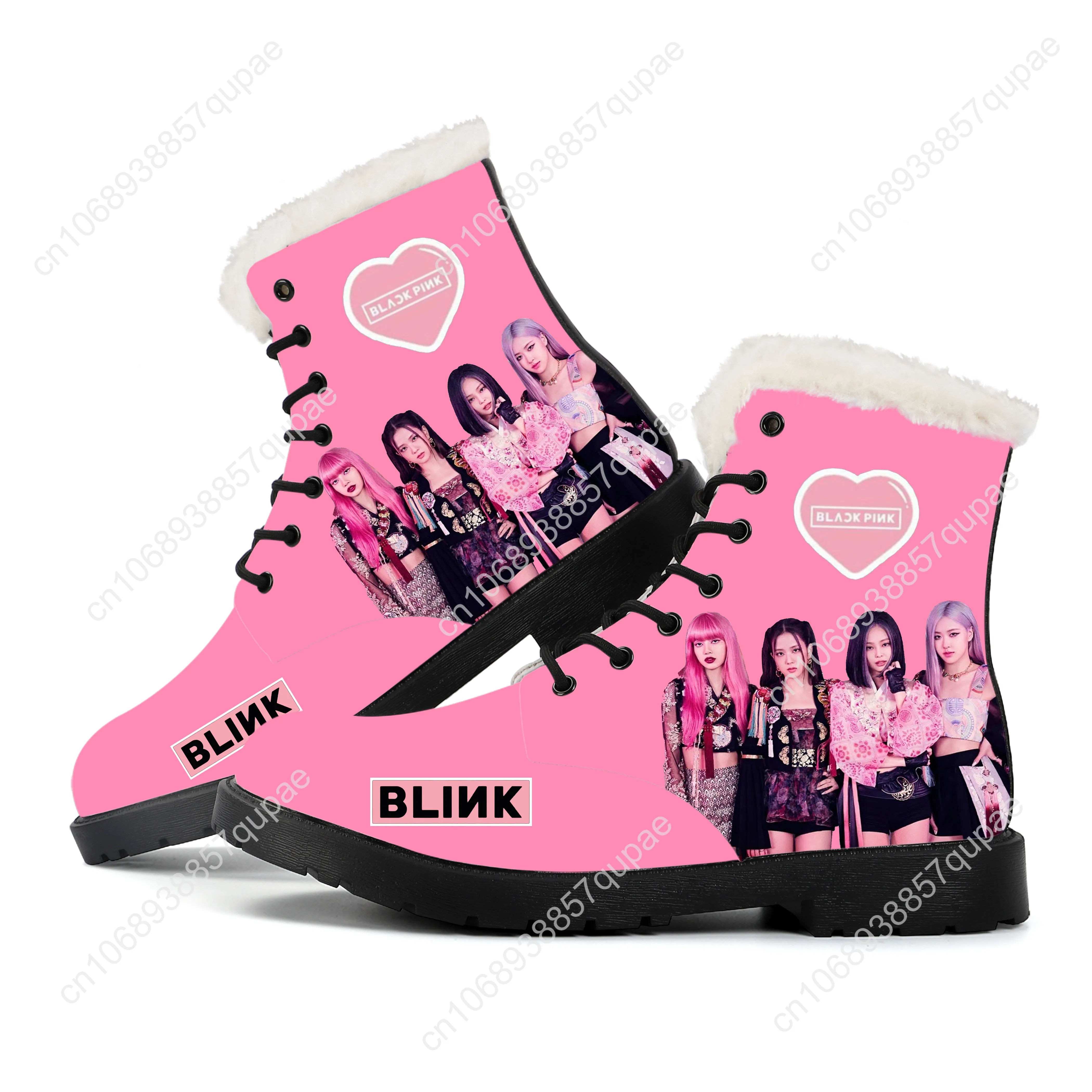 Black Plush Boots Pink Kpop Bp Men Womens Teenager Shoes Casual Boot Light High Quality Couple Korean Singer Band Customize Shoe