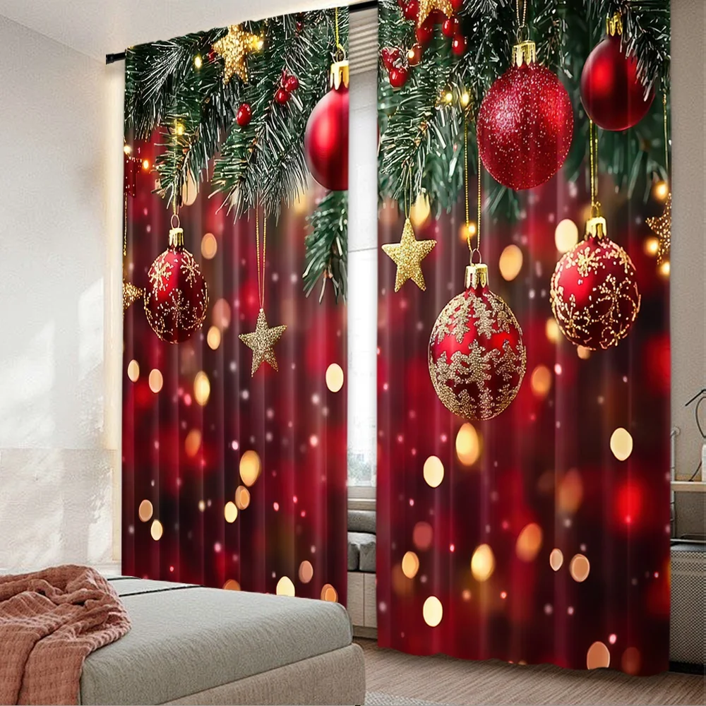 2 Stück 2D-Flachdruck Modische Weihnachtsvorhänge HolidayGlow(2) Digitaldruckte Polyestervorhänge Frühlingsgebrauch für den Urlaub