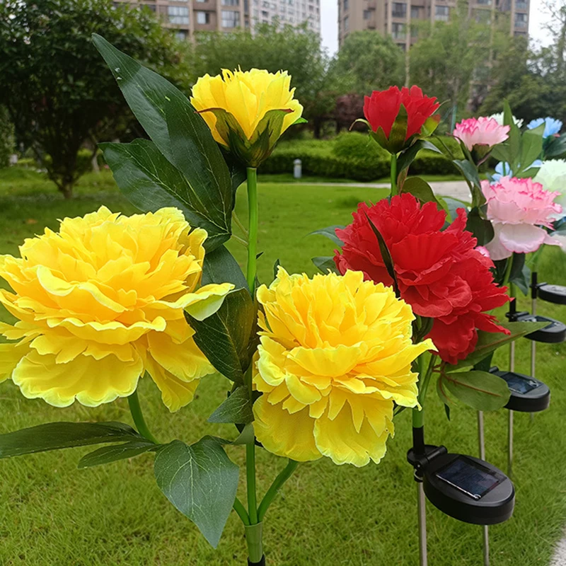 Imagem -04 - Simulação Solar Peony Rose Flower Light Impermeável Ip65 Flores Artificiais Lâmpada de Terra para Decoração de Jardim Cabeças