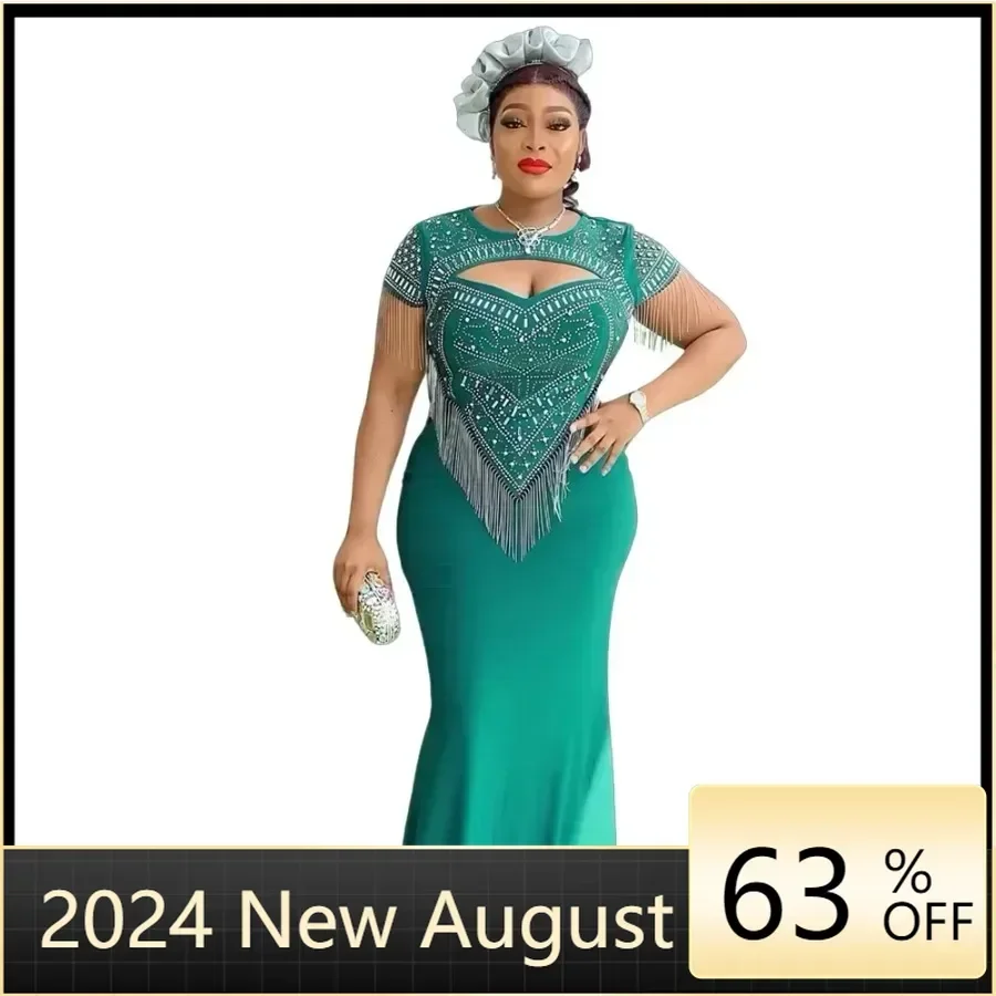 

2024 Plus Size African Party Dresses for Women Sexy Bodycon Long Maxi Dress Elegant Wedding Evening Gowns Ankara Outfit Robe